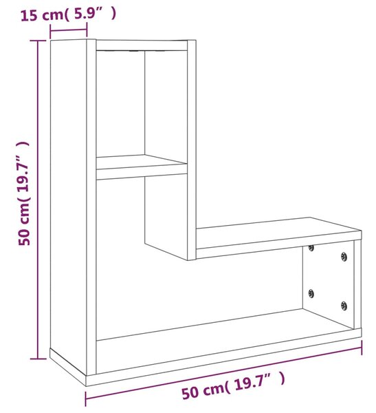 2 db szürke sonoma színű szerelt fa falipolc 50 x 15 x 50 cm