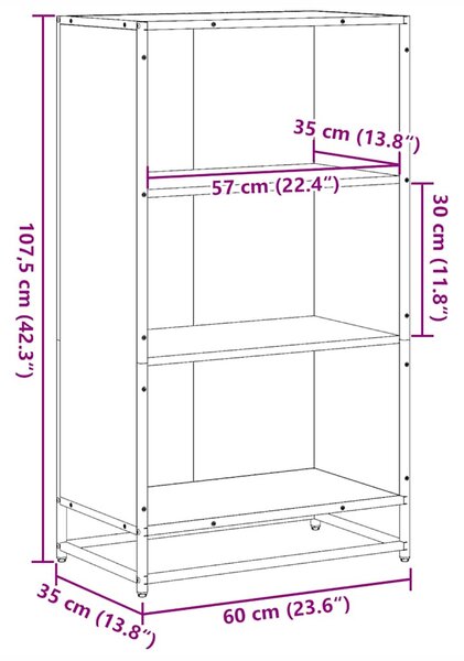 Barna tölgyszínű szerelt fa könyvszekrény 60x35x107,5 cm