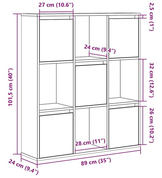 Betonszürke szerelt fa könyvespolc 89x24x101,5 cm