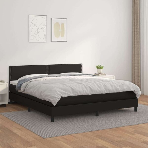 VidaXL Fekete Műbőr Ágy Matraccal - 180x200 cm