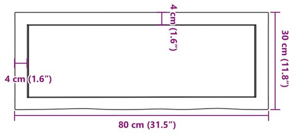 Világosbarna kezelt tömör tölgyfa fali polc 80x30x(2-4) cm