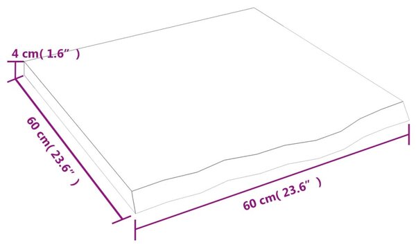 Sötétbarna kezelt tömör tölgyfa fali polc 60x60x(2-4) cm