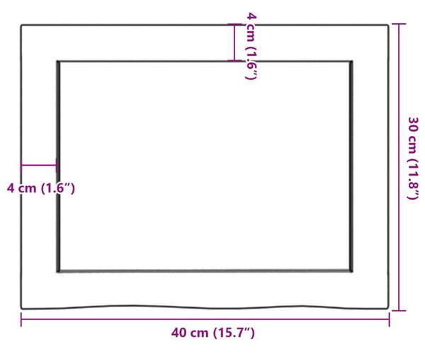 Sötétbarna kezelt tömör tölgyfa fali polc 40x30x(2-6) cm