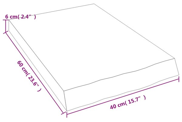 Sötétbarna kezelt tömör tölgyfa fali polc 40x60x(2-6) cm