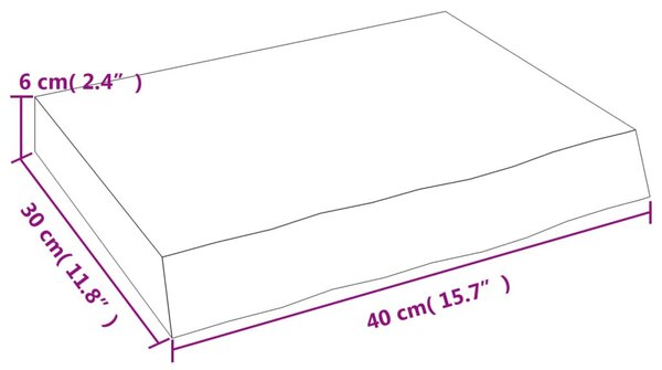 Sötétbarna kezelt tömör tölgyfa fali polc 40x30x(2-6) cm