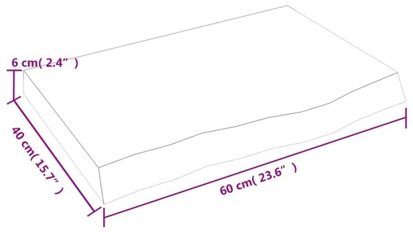 Sötétbarna kezelt tömör tölgyfa fali polc 60x40x(2-6) cm
