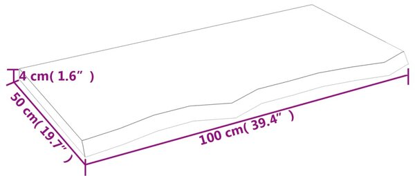 Sötétbarna kezelt tömör tölgyfa fali polc 100x50x(2-4) cm