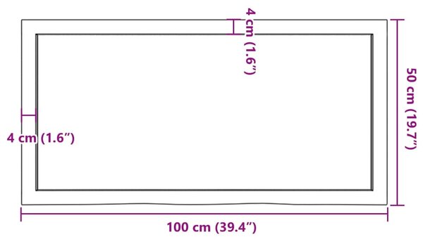 Sötétbarna kezelt tömör tölgyfa fali polc 100x50x(2-4) cm