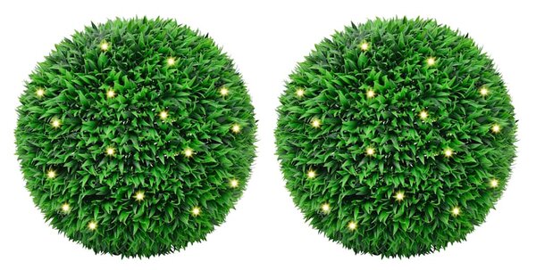 2 db zöld mesterséges boxwood gömbök LED fényekkel 55 cm