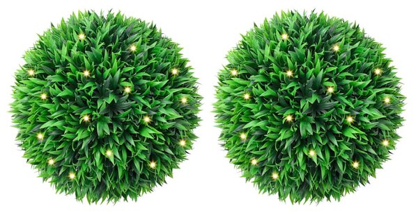 2 db zöld mesterséges boxwood gömbök LED fényekkel 38 cm