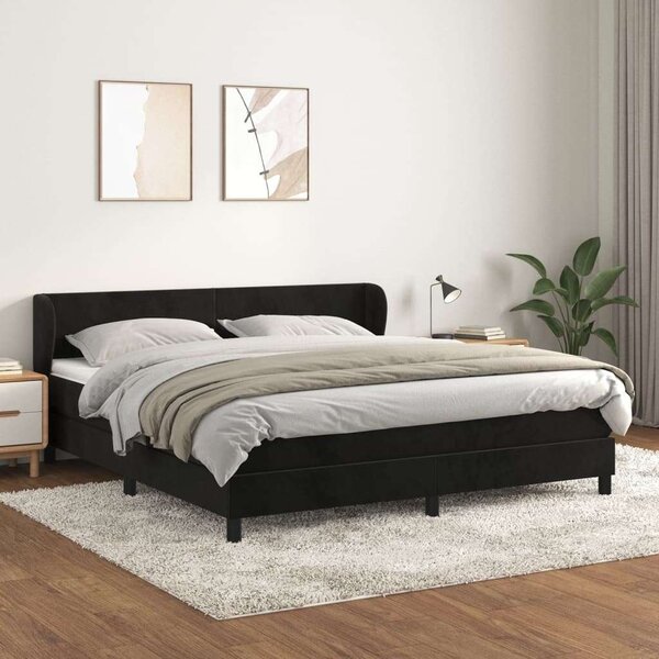 VidaXL Bársony Ágy Matraccal - 180x200 cm - Fekete