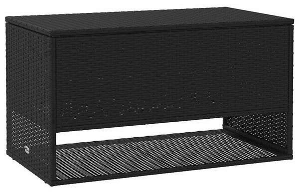 Fekete polyrattan kültéri párna doboz 100x55x55,5 cm