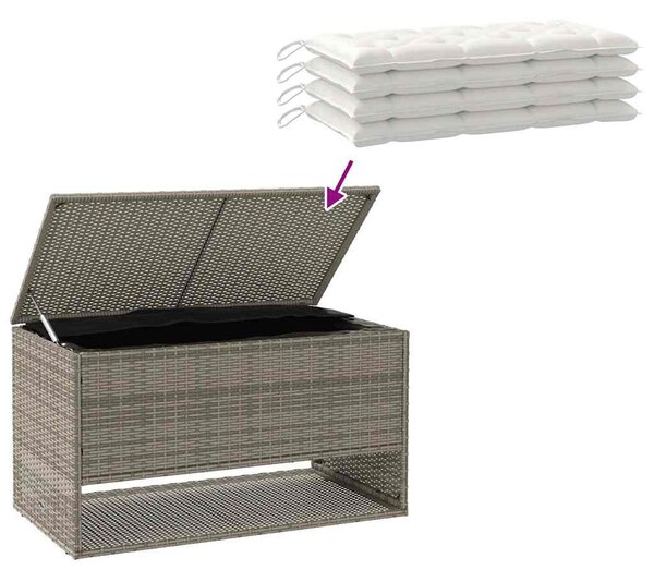 Szürke polyrattan kültéri párna doboz 100x55x55,5 cm