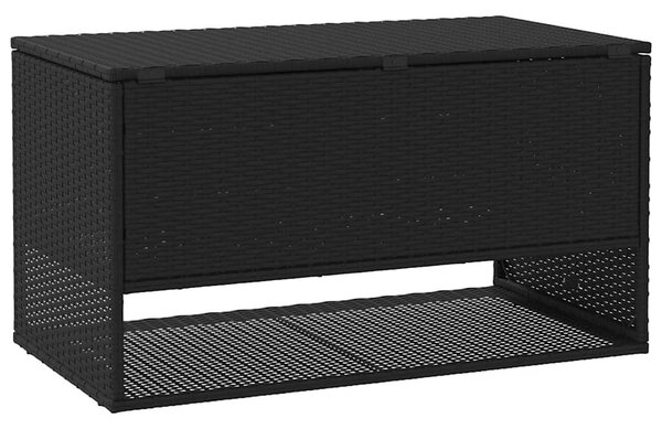 Fekete polyrattan kültéri párna doboz 100x55x55,5 cm