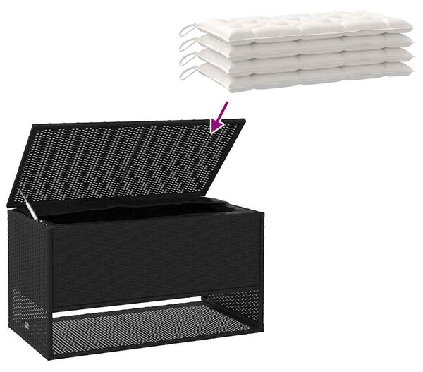 Fekete polyrattan kültéri párna doboz 100x55x55,5 cm