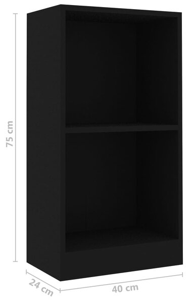 Fekete szerelt fa könyvszekrény 40x24x75 cm
