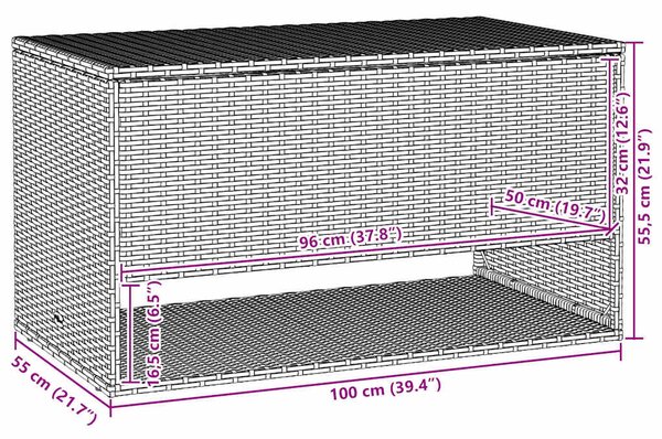 Barna polyrattan kültéri párna doboz 100x55x55,5 cm