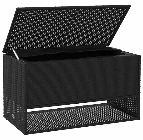 Fekete polyrattan kültéri párna doboz 100x55x55,5 cm