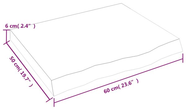 Világosbarna kezelt tömör tölgyfa fali polc 60x50x(2-6) cm