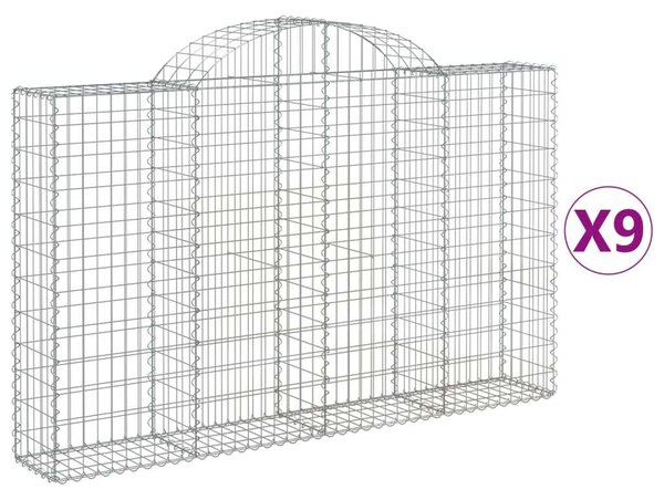 VidaXL 9 db íves horganyzott vas gabion kosár 200x30x120/140 cm