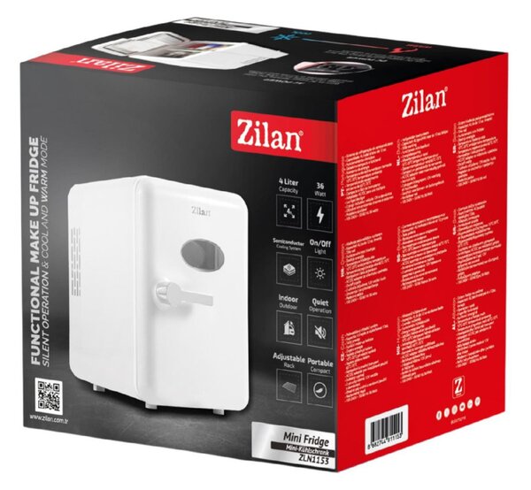 Zilan ZLN1153 mini hűtőszekrény, 36 W, 4 liter kapacitás, hűtésre és melegítésre is alkalmas, 230 V és 12 V üzemelés