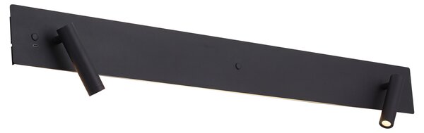 Modern fekete 2-lámpás fali lámpa LED-del, háttérvilágítással és USB-C-vel - Longly