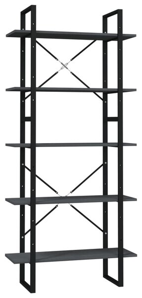 Ötszintes szürke fenyőfa könyvszekrény 80 x 30 x 175 cm
