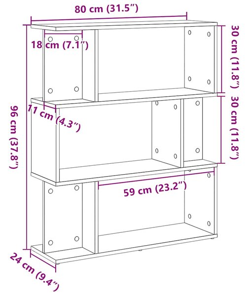 Fekete tölgy szerelt fa könyvespolc 80x24x96 cm