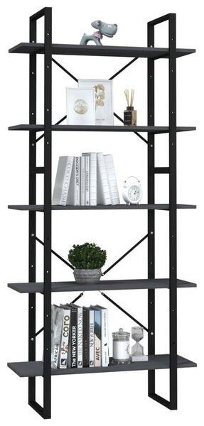 Ötszintes szürke fenyőfa könyvszekrény 80 x 30 x 175 cm