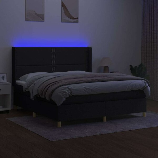 VidaXL LED-es Ágy - Fekete Szövet - 180x200 cm