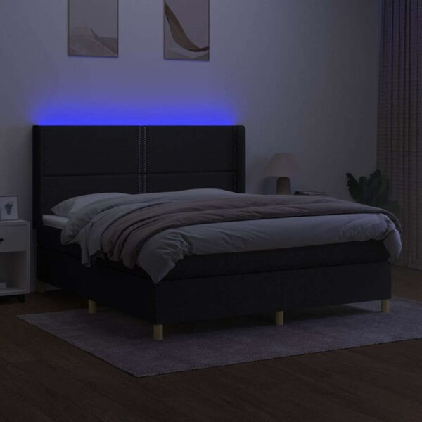 VidaXL LED-es Ágy - Fekete Szövet - 180x200 cm