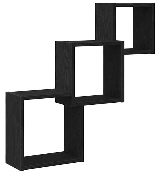 Fekete tölgy színű szerelt fa fali kocka polcok 68x15x68 cm