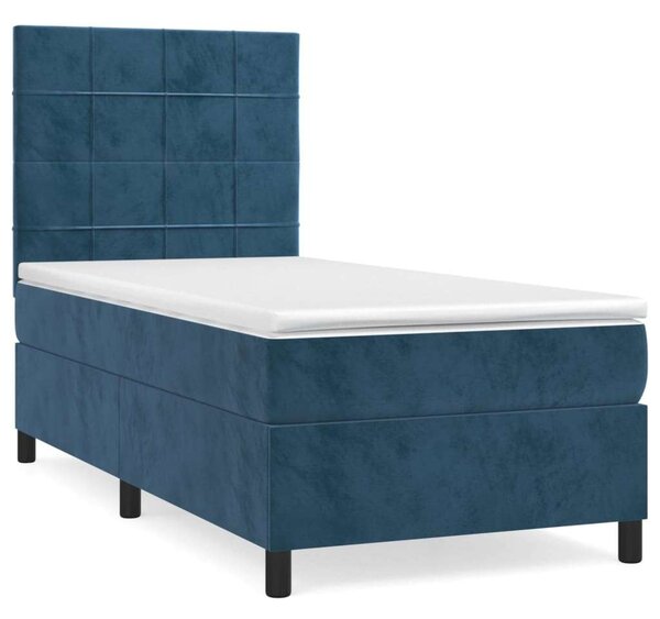VidaXL sötétkék bársony rugós ágy matraccal 90 x 200 cm