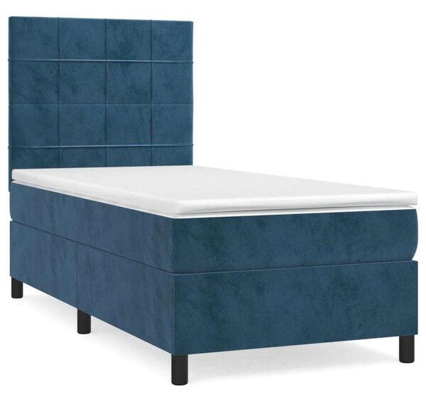 VidaXL sötétkék bársony rugós ágy matraccal 90 x 200 cm