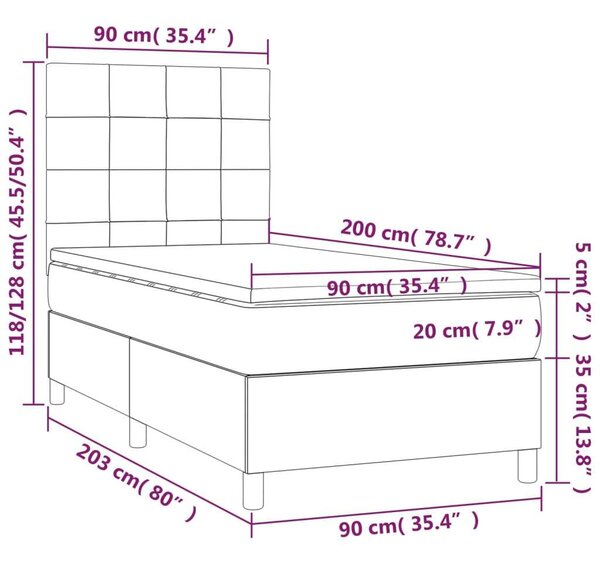 VidaXL sötétkék bársony rugós ágy matraccal 90 x 200 cm