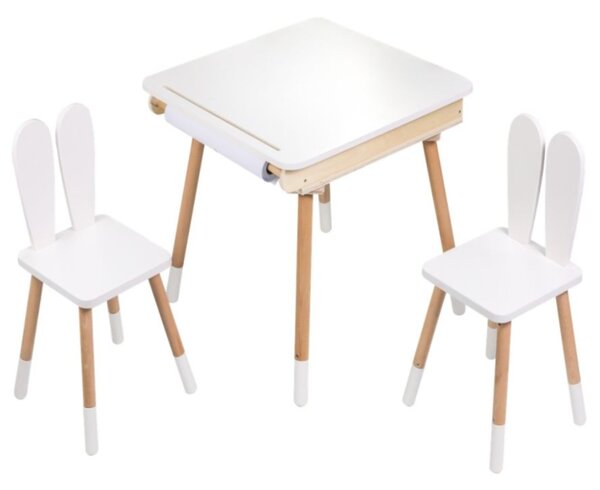 BUNNY gyermek növekvő szett, asztal és 2 szék, fehér/barna ELIS design