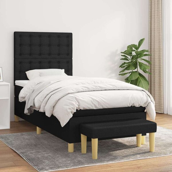 VidaXL Fekete Szövet Ágy - Rugós Matraccal - 80x200 cm