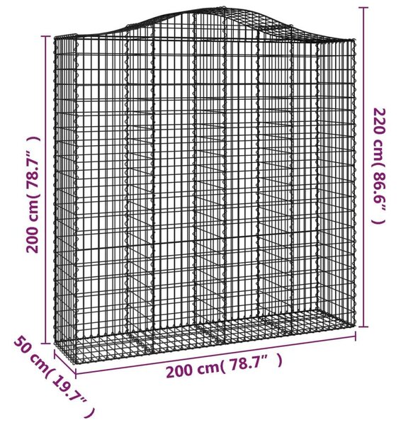 VidaXL 4 db íves horganyzott vas gabion kosár 200x50x200/220 cm