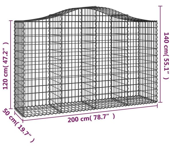 VidaXL 50 db íves horganyzott vas gabion kosár 200x50x120/140 cm