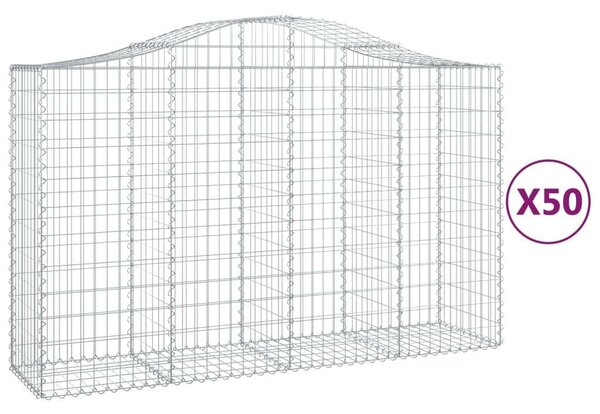 VidaXL 50 db íves horganyzott vas gabion kosár 200x50x120/140 cm
