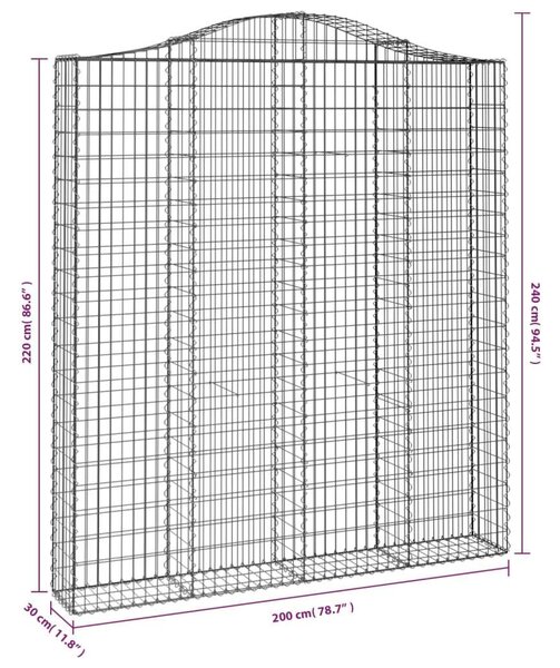 VidaXL 3 db íves horganyzott vas gabion kosár 200x30x220/240 cm