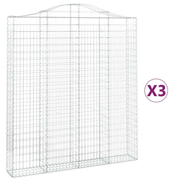 VidaXL 3 db íves horganyzott vas gabion kosár 200x30x220/240 cm
