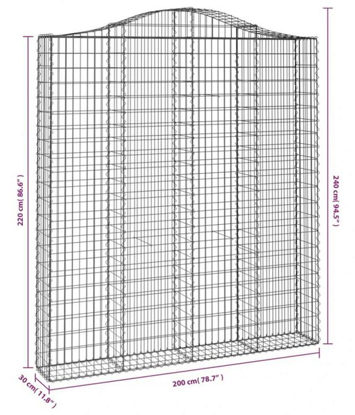 VidaXL 3 db íves horganyzott vas gabion kosár 200x30x220/240 cm