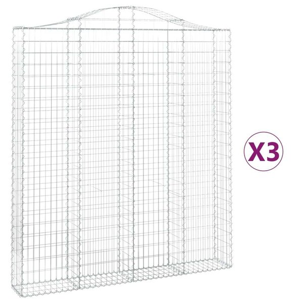 VidaXL 3 db íves horganyzott vas gabion kosár 200x30x220/240 cm