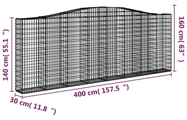 VidaXL 15 db íves horganyzott vas gabion kosár 400x30x140/160 cm