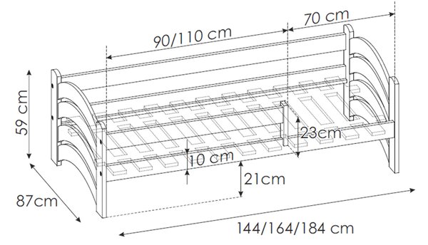 WIKI 160x80 tömör fa gyerekágy leesésgátlóval - fehér