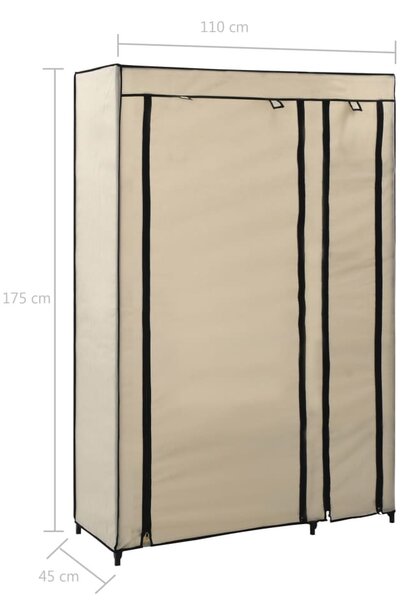 2 db krémszínű összecsukható szövet ruhásszekrény 110x45x175 cm