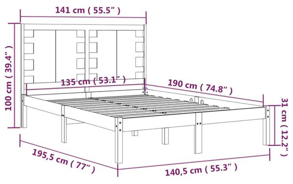 VidaXL tömör fa ágykeret 135 x 190 cm (4FT6 Double)