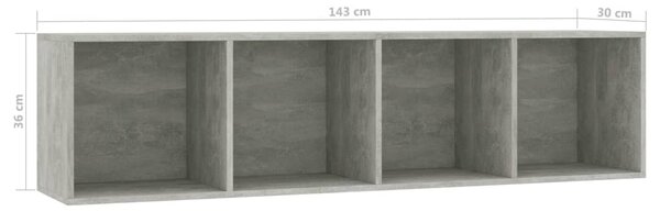 Betonszürke könyv-/TV-szekrény 143 x 30 x 36 cm