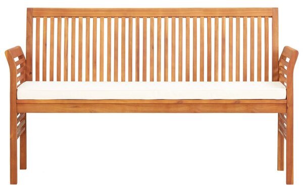 Háromszemélyes tömör akácfa kerti pad párnával 150 cm